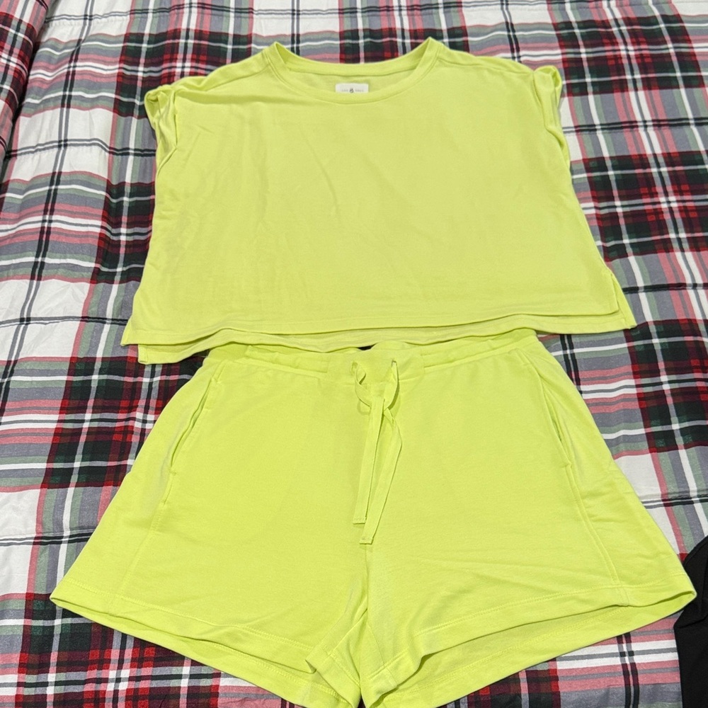 Chartreuse Sleeveless Top and Shorts Set